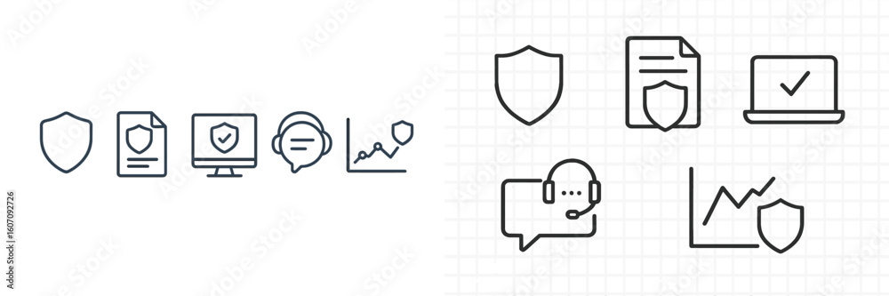 Poster creating a secure digital environment with shield icons and communication elements in a modern works