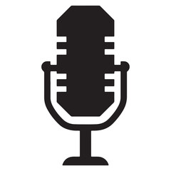 Modern black and white microphone icon illustrating podcasting recording and broadcasting concepts