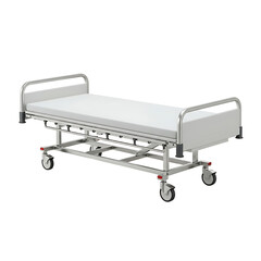 Medical hospital bed with wheels isolated on transparent background