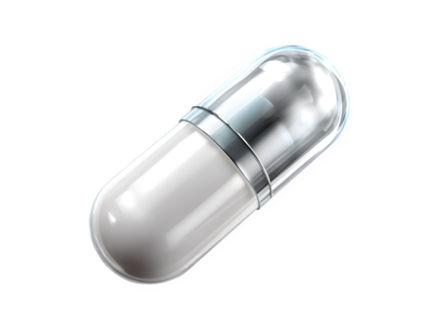 Soft gelatin capsule with transparent casing isolated on transparent background