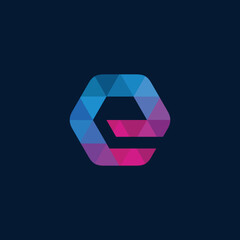 Geometric Hexagon Letter E Logo Design Vector Template