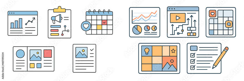 Poster visual representation of various online tools and activities for project management and data analysi