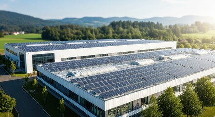 Ecofriendly factory utilizing renewable solar technology to reduce carbon footprint.
