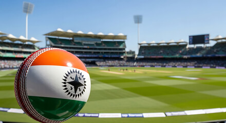 Indian Cricket Ball on a Stadium Pitch