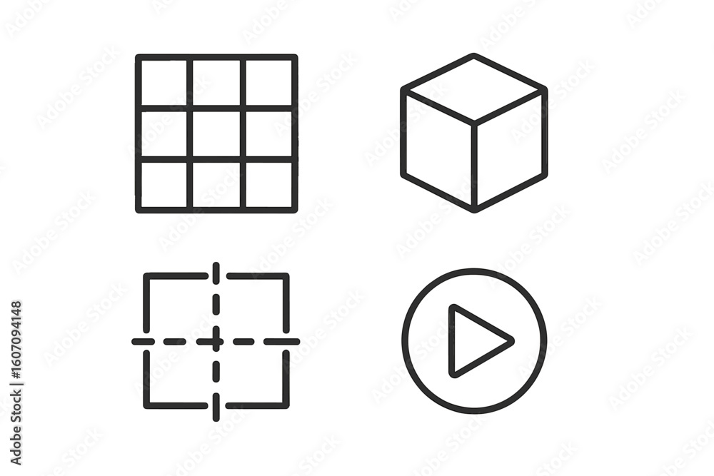 Poster graphic design elements representing shapes and actions for digital interface applications