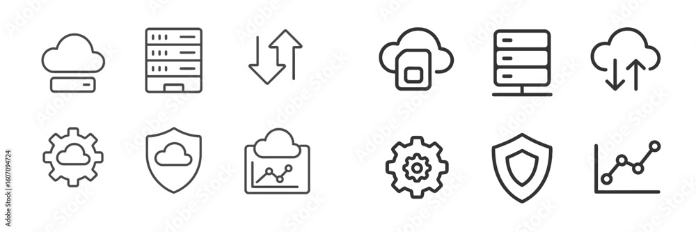 Poster cloud computing icons representing various services and functionalities related to data management a
