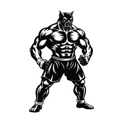 Vector a boxer stand with pose vector silhouette on white background