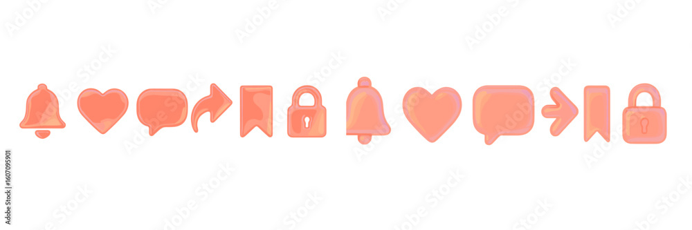 Poster colorful digital icons representing communication and notifications on a minimalistic background