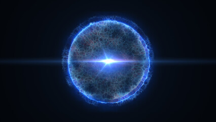 Electric blue energy sphere with intricate neural-like textures and a glowing star-shaped core