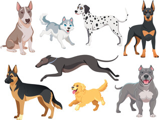 vector icon set of different dogs