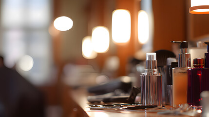 Barber shop scene highlighting hairstyling tools in warm ambient light.