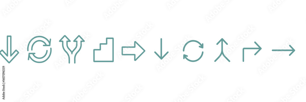 Poster directional symbols displayed on a light background illustrating navigation and movement concepts in