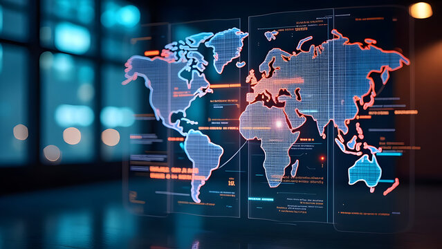 Futuristic Holographic Trade War Warning Sign