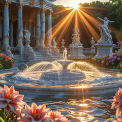 A large fountain with statues of people and animals surrounding it