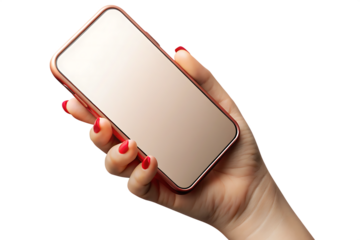 Woman hand holding rose gold smartphone isolated on a transparent background image