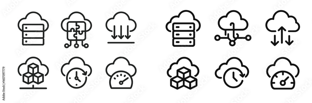 Poster cloud computing icons representing various functionalities and services in a digital environment