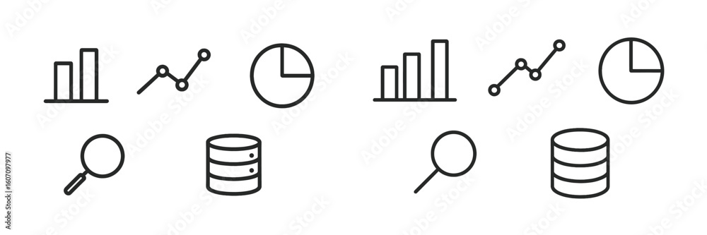 Poster line and bar graphs with data visualization elements representing analytical insights in a modern de