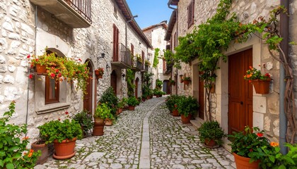 Fototapeta premium Quaint Italian alleyway lined with flowers