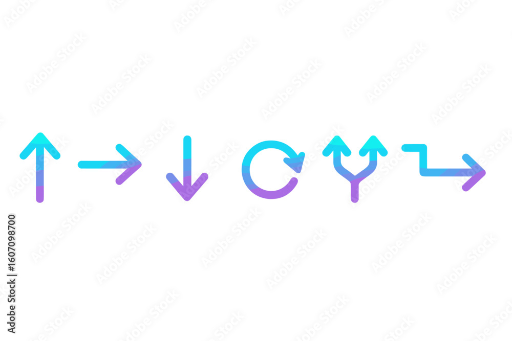 Poster directional arrows and symbols in gradient colors on a simple background highlighting navigation con