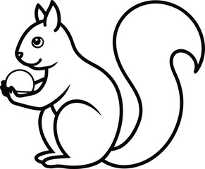 squirrel with acorn icon line art vector illustration on transparent background	
