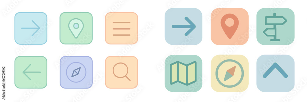 Poster collection of navigation and mapping icons for digital interface design and user experience improvem