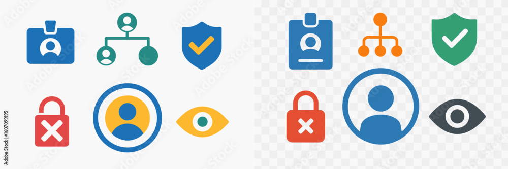 Poster various digital security icons representing user privacy and account management in a modern design f