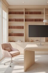 Modern Home Office Interior Design Mockup.