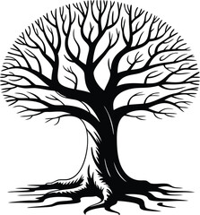 Black Silhouette of a Large Bare Tree with Spreading Branches
