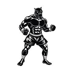 Vector a boxer stand with pose vector silhouette on white background