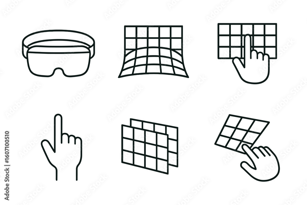 Poster modern technology concepts of augmented reality and user interaction with grid patterns and gestures