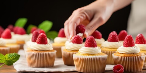 Delicious cupcake decorating event bakery kitchen food photography cozy atmosphere close-up view culinary creativity