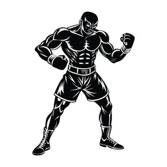 Vector a boxer stand with pose vector silhouette on white background