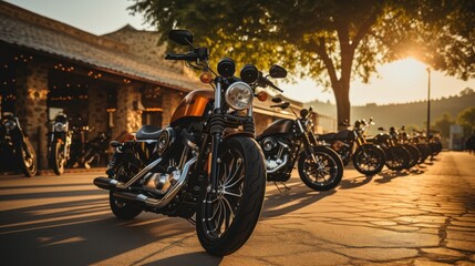 Obraz premium Motorcycle showdown at sunset outdoor event vehicle photography urban environment close-up view adrenaline and freedom