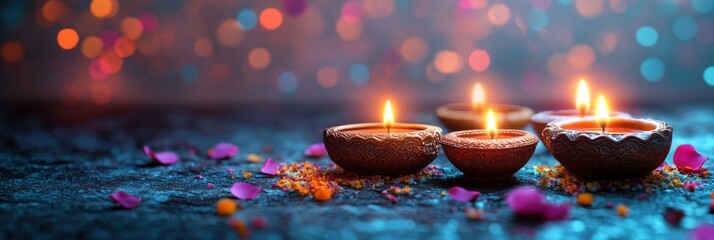 Celebrating diwali festival with traditional diyas home setting photography vibrant colors close-up cultural significance