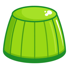 Shiny green molded jelly dessert with glossy highlights and vertical stripes, cartoon style.