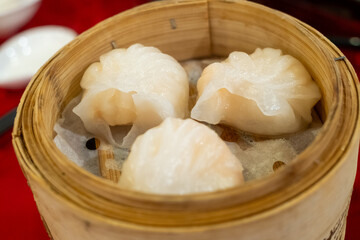 Steamed Dumplings in Bamboo Steamer