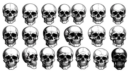 Graphic design of various skull orientations