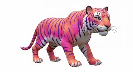 Pink tiger illustration isolated on white background