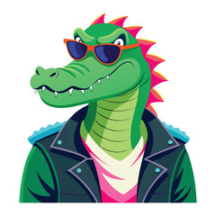 Cartoon Illustration of a Stylish Crocodile Wearing Sunglasses and a Leather Jacket