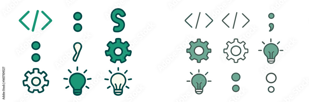Poster symbols representing technology and innovation in a clean, modern design illustrating coding and eng