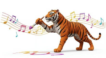 Tiger painting music notes