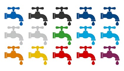 Set of colorful water faucet icons