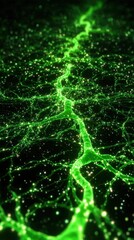 Scientific concept image displaying synaptic transmission interference by scorpion neurotoxins bright green electrical impulses flashing erratically along nerves.