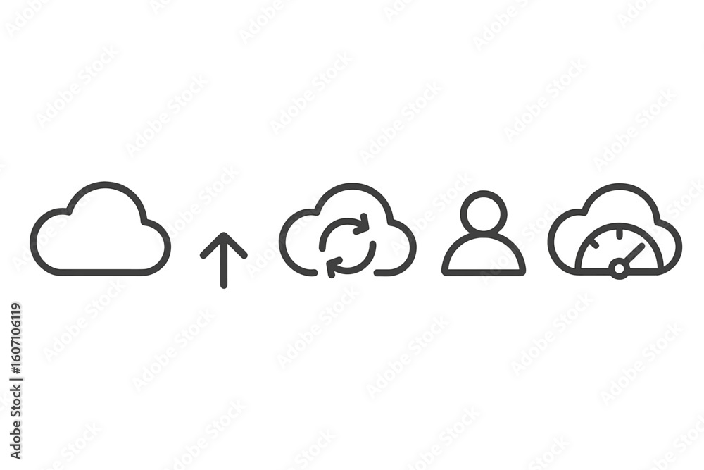 Poster cloud computing concepts illustrating upload, synchronization, user interaction, and performance met