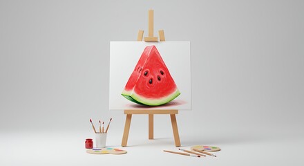 Watermelon slice on easel realistic fruit illustration
