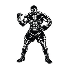 Vector a boxer stand with pose vector silhouette on white background