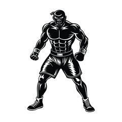 Vector a boxer stand with pose vector silhouette on white background