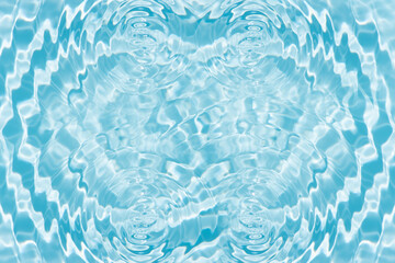 Blue water with ripples on the surface. Defocus blurred transparent blue colored clear calm water surface texture with splashes and bubbles. Water waves with shining pattern texture background.