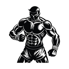 Vector a boxer stand with pose vector silhouette on white background