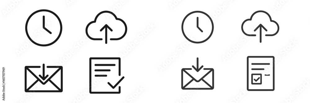 Poster icons representing various time-related tasks and document management in a digital workspace setting
